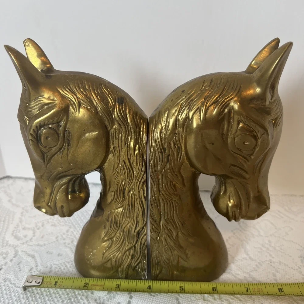 Vintage Mid Centry Modern  Brass 2 Large Horse Head Bookends‎ Pair